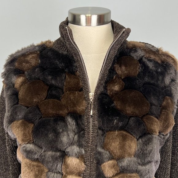 Lisa International Womens Brown Faux Fur Cardigan Sweater Full Zip size Small - Picture 2 of 12